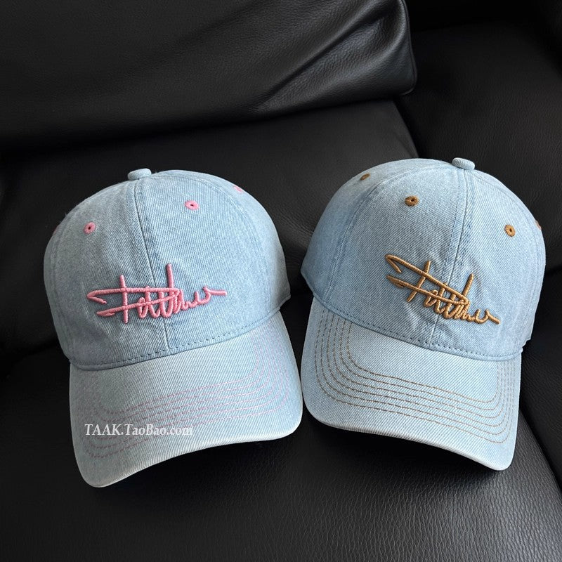 Damen Vintage Denim Bestickte Baseballmütze Brehn