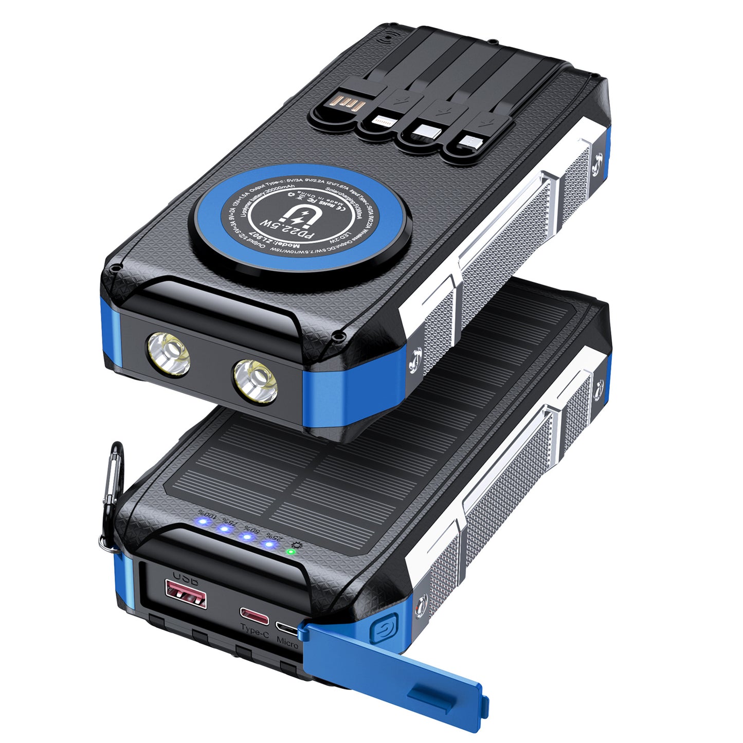 Multifunktionale Solar-Powerbank mit Led-Licht und Schnellladefunktion Brehn