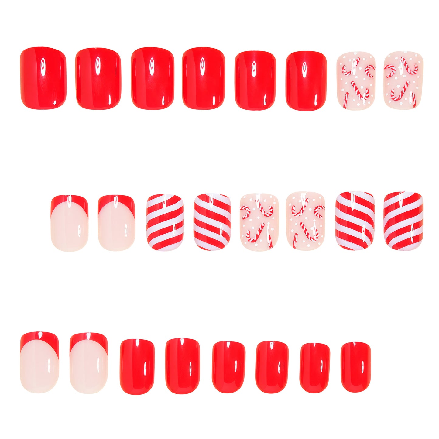 Festliches Zuckerstangen Press-On Nagelkunst Set Brehn