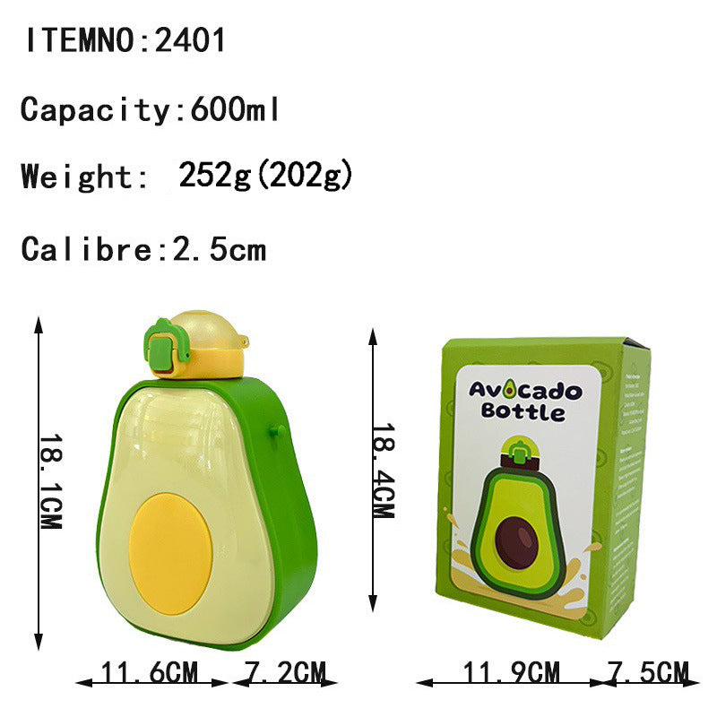 Damen Avocado Trinkflasche mit auslaufsicherem Verschluss und integriertem Tragegurt Brehn