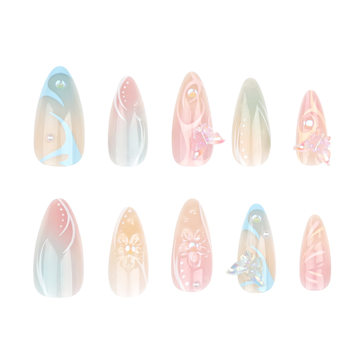 Kunstvolle Nagelverlängerungen mit 3D-Blumen und Glitzerakzenten Brehn