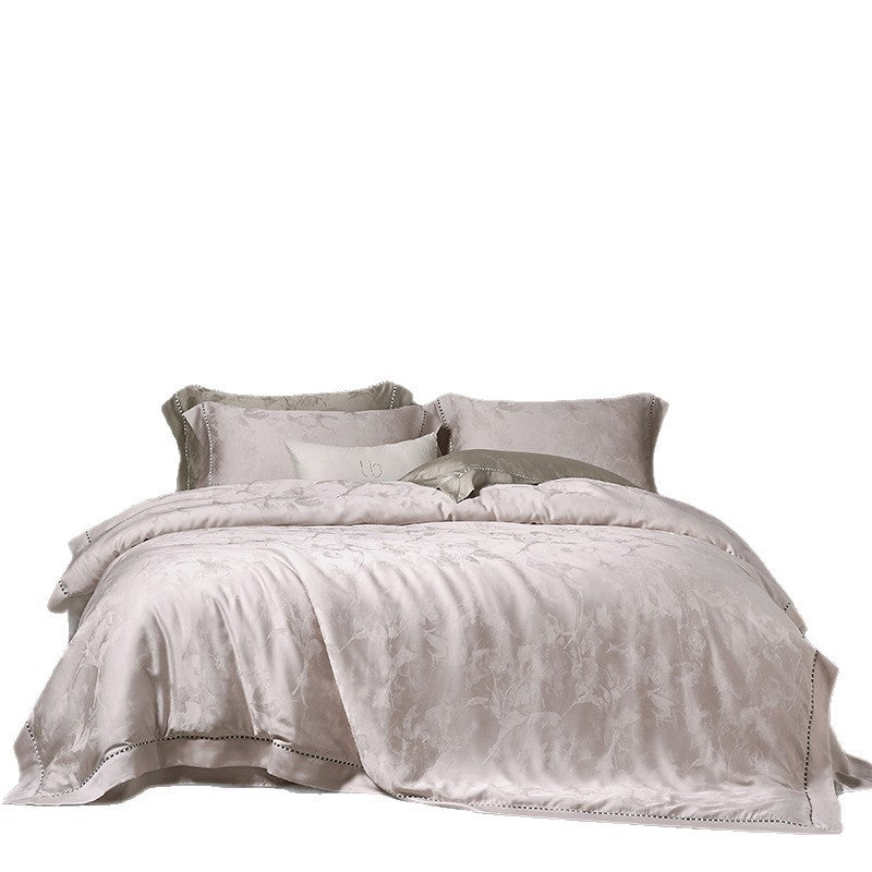 Luxuriöses Satin-Jacquard Wellenbettbezugset mit Halbstich und Kissenbezügen