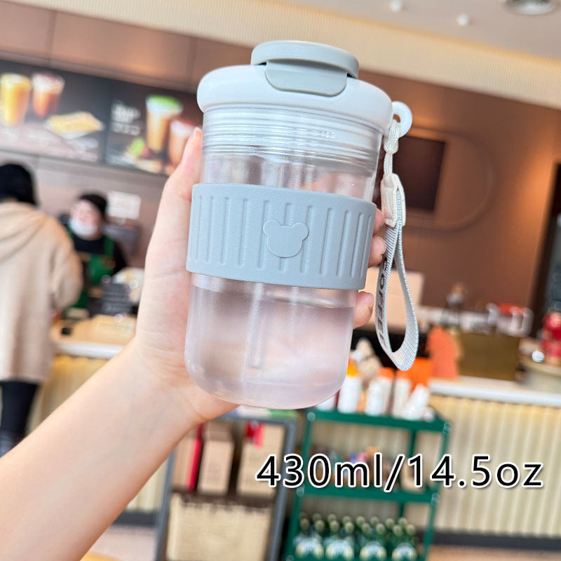Damen isolierte Trinkflasche mit rutschfestem Silikonring und integriertem Strohhalm Brehn