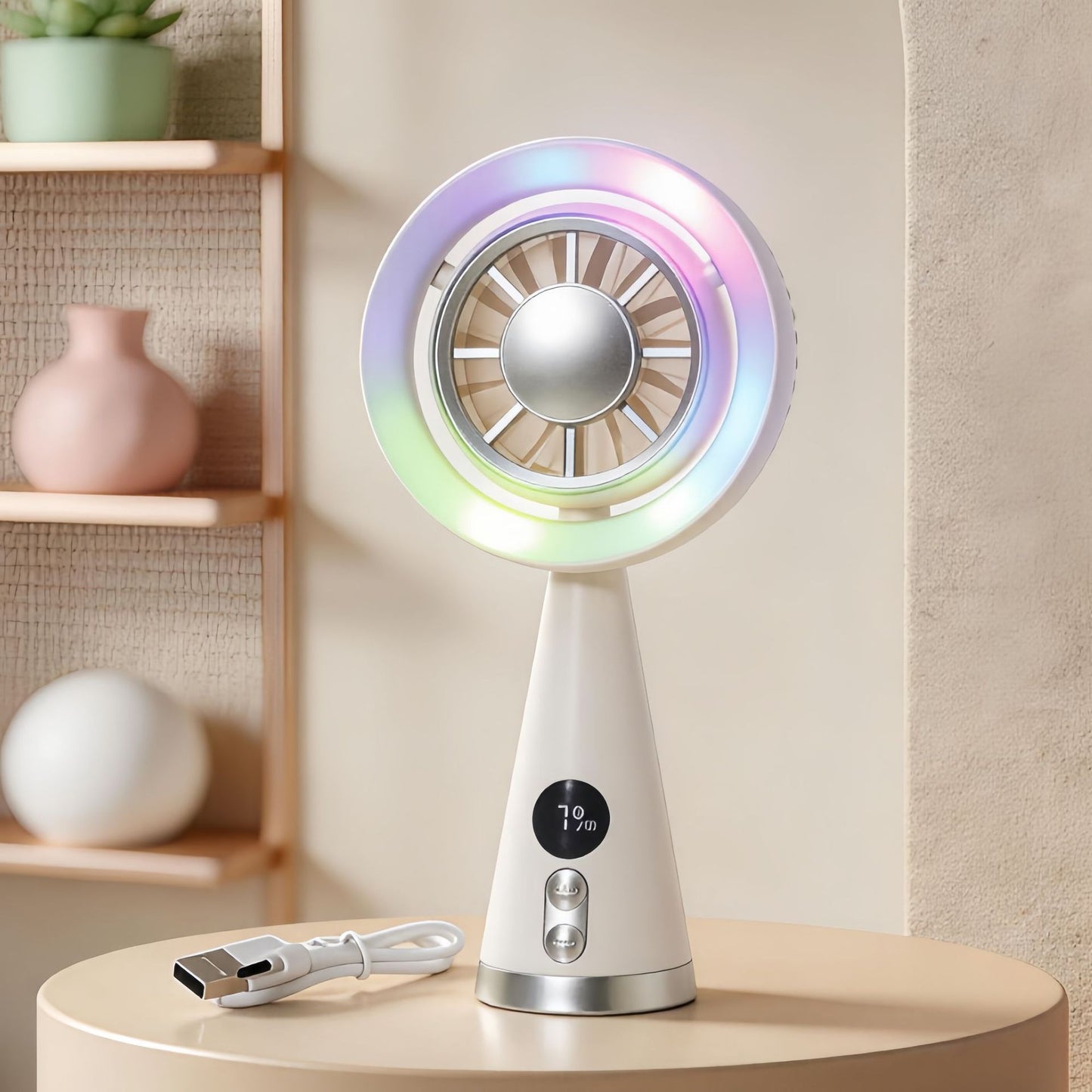 Damen Tragbarer Mini-Ventilator mit LED-Beleuchtung und digitaler Geschwindigkeitsanzeige Brehn