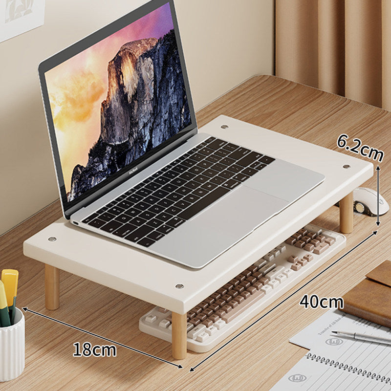 Kompakte Desktop-Laptop- und Monitorerhöhung mit Untertischstauraum und Holzbeinen