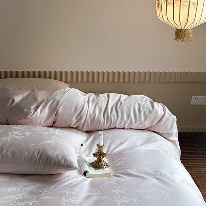 Luxuriöses Baumwollsatin-Bettwäscheset mit feinem Jacquard-Blumenrelief und seidigem Finish