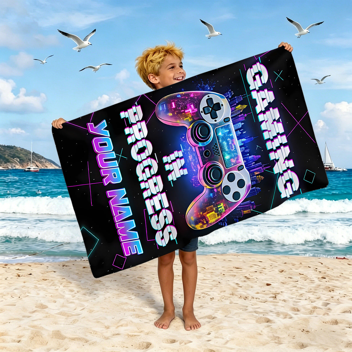 Jungen Strandtuch mit Spielkonsolen-Motiv Brehn