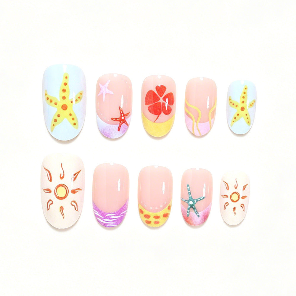Künstlerische Sommer-Themen Press-On Nagelkunst Brehn