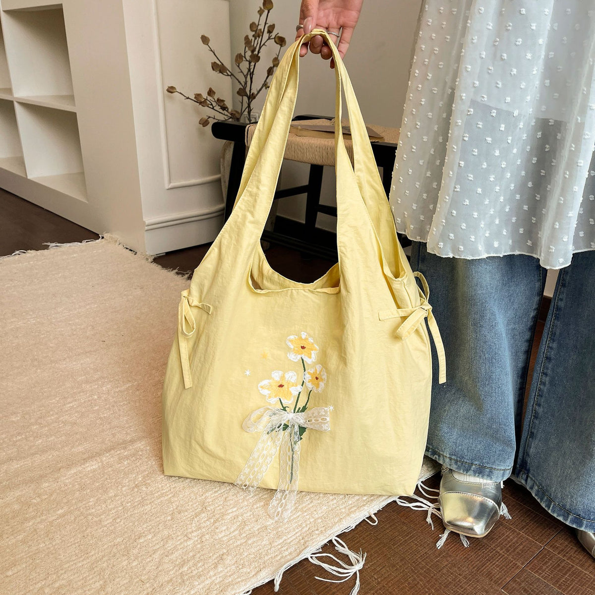 Blumenbestickte Schulter-Tote-Bag