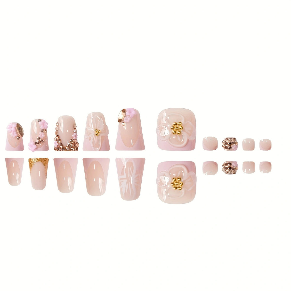 Blumenverzierte Press-On-Nagelverzierungen Brehn