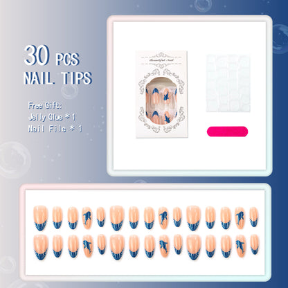 Künstlerisches Press-On Nagelset mit marinem Leben Design