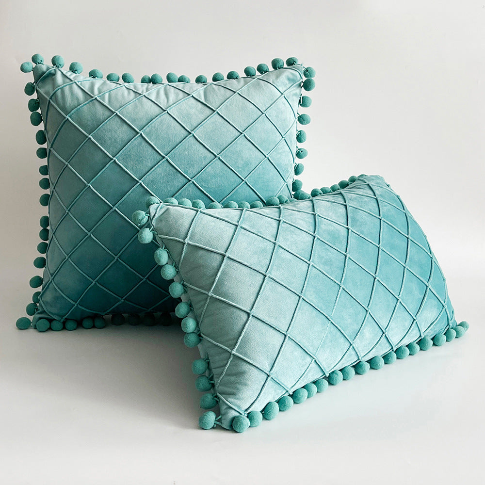 Dekorativer Samt Pom-Pom Gitter-Tufted Wurfkissenbezug