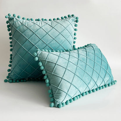 Dekorativer Samt Pom-Pom Gitter-Tufted Wurfkissenbezug
