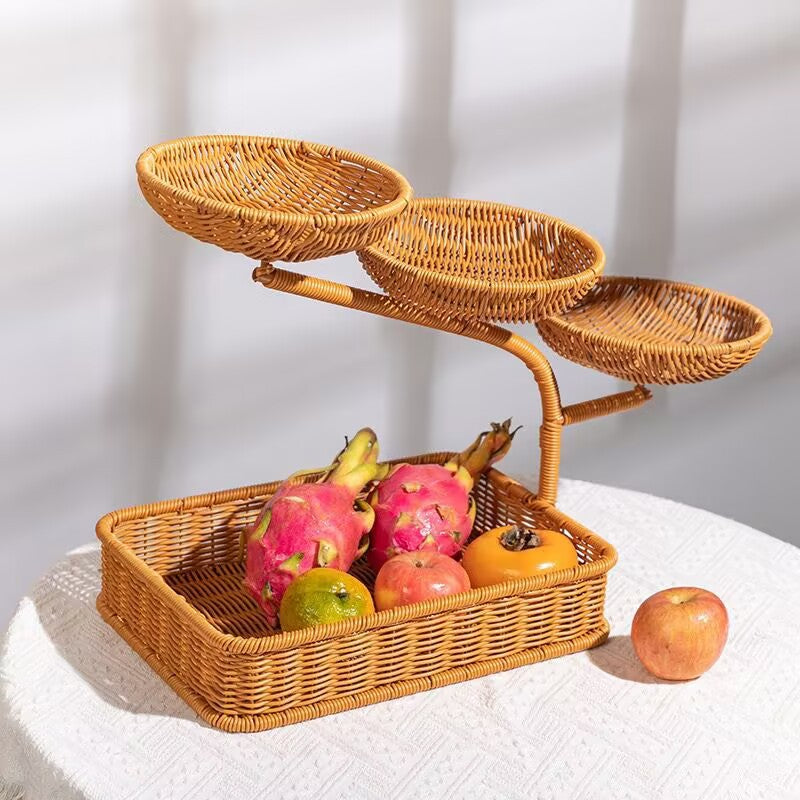 Unisex Obst- und Gemüseablage aus Rattan mit mehreren Etagen Brehn