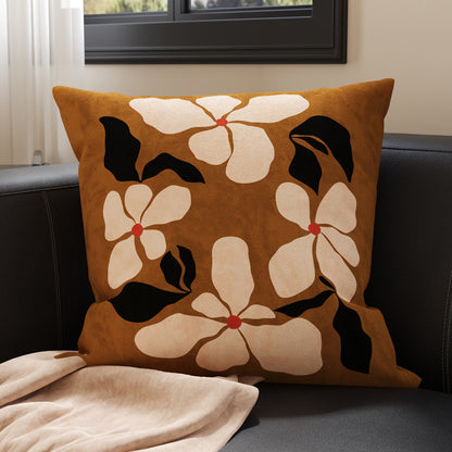 Square Suede-Finish Botanical Print Decorative Throw Pillow Cover with Invisible Zipper