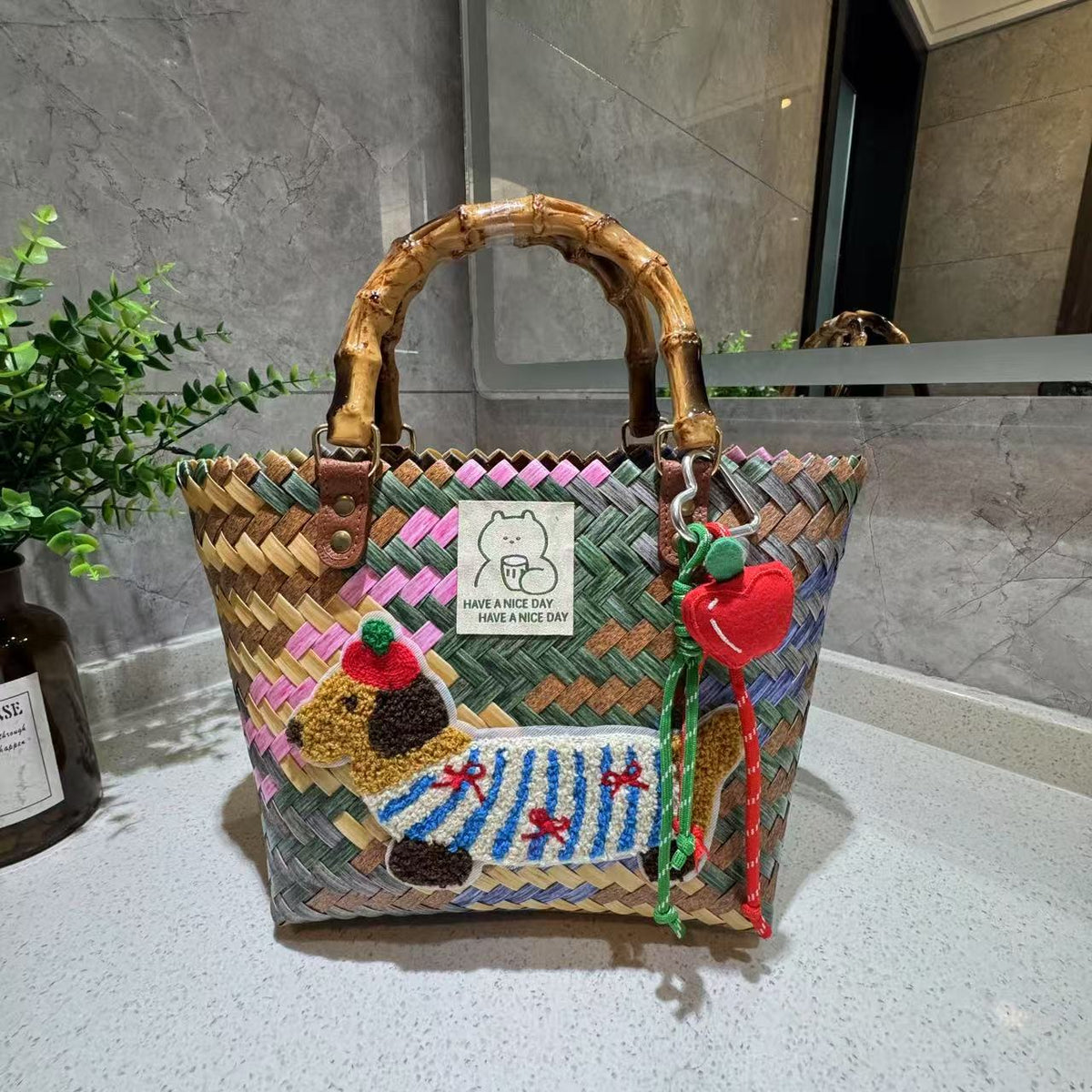 Verspielte Bast Handtasche Brehn