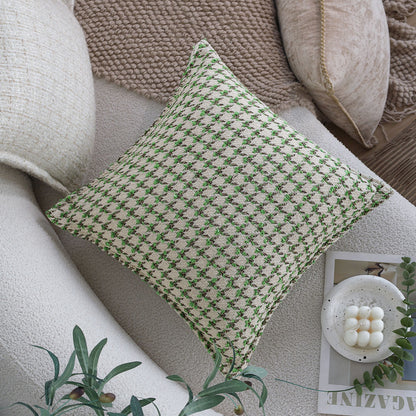 Quadratischer dekorativer Kissenbezug im feinen Hahnentritt‑Jacquard aus nachhaltigem Baumwoll‑Leinenmix Brehn