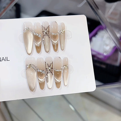Künstlerisches Schmetterling- und Perlen-verziertes Press-On-Nagelset Brehn