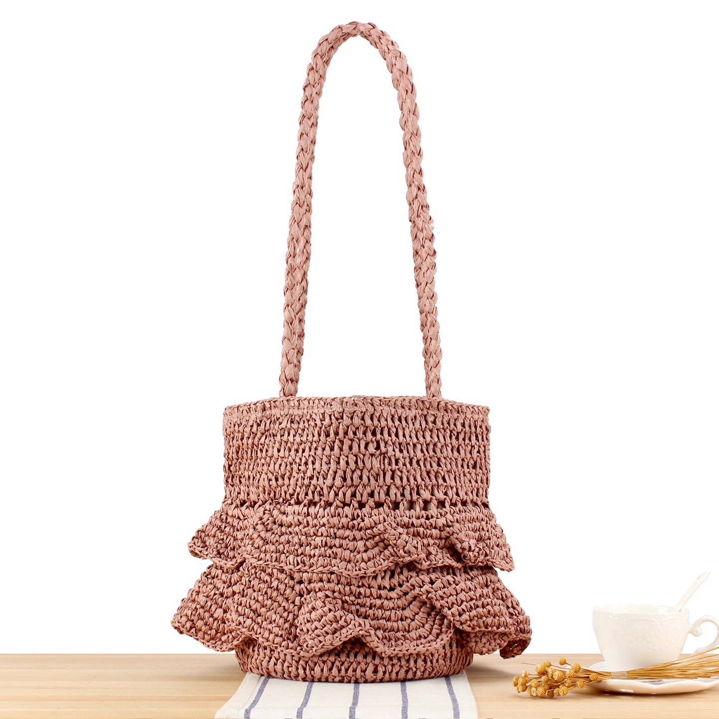 Geflochtene Rucksack-Tasche mit Modischen Rüsche-Details Brehn