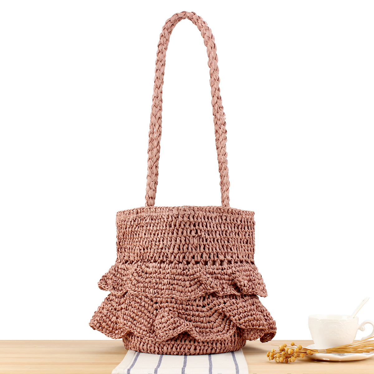 Modische Geflochtene Tasche mit Volants Brehn