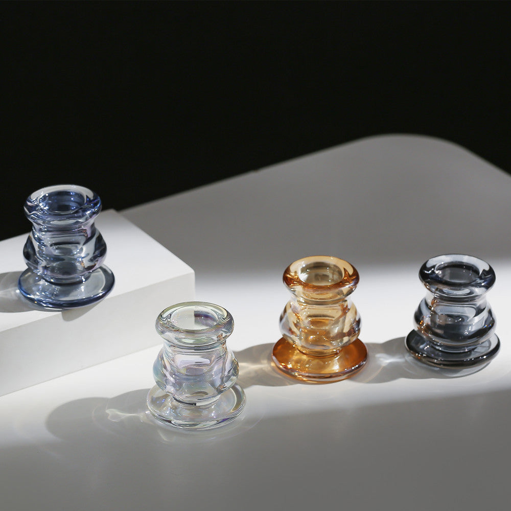 Mouthblown rauchiges Glas Taper und kurzes Säulenkerzenhalter Brehn