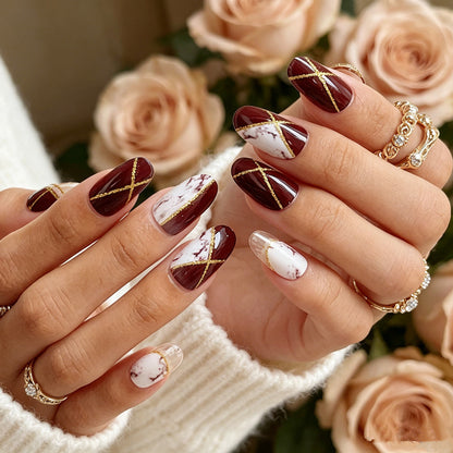 Marmor Effekt Press-On Nagelset