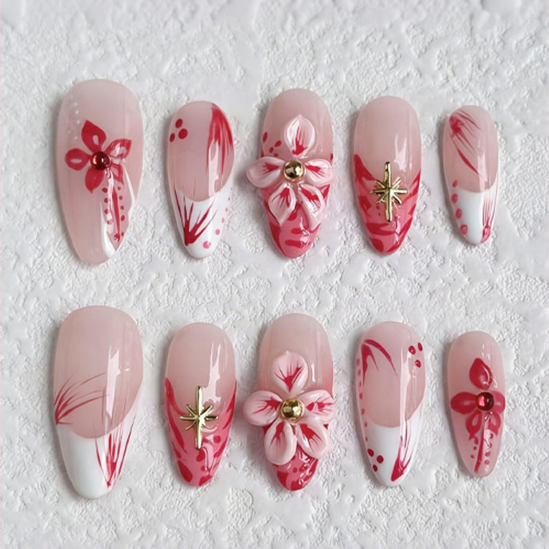 Kunstnagelset mit floralen Designs und 3D-Verzierungen Brehn