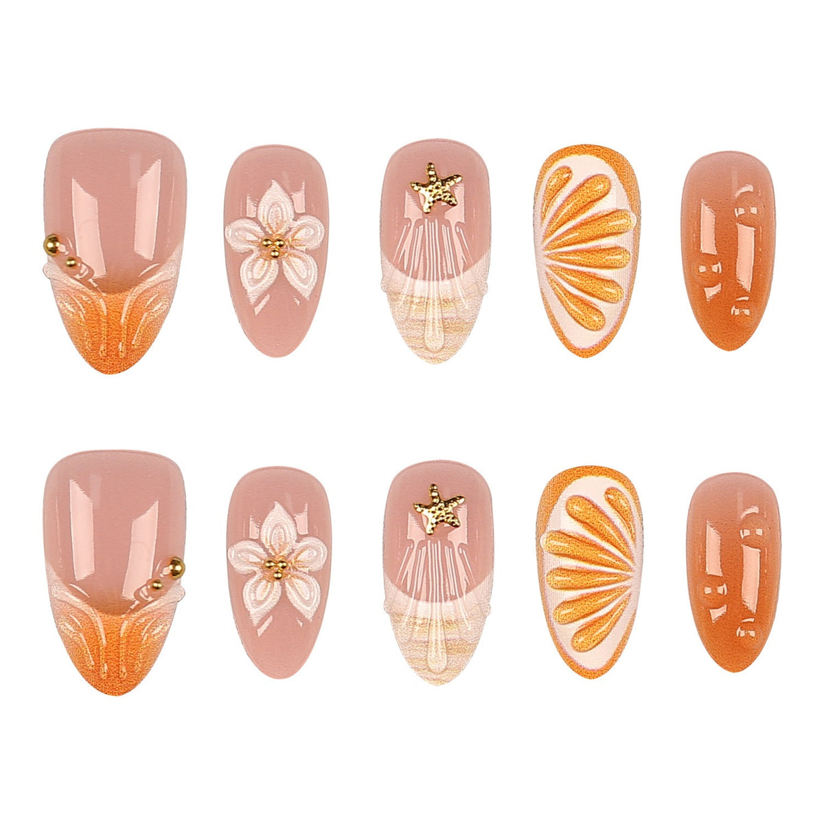 Künstlerisches Press-On Nagelkunst Set mit botanischen Akzenten