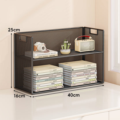 Perforiertes Metall Zwei-Ebenen Schreibtisch-Organizer-Regal mit integrierten Tragegriffen