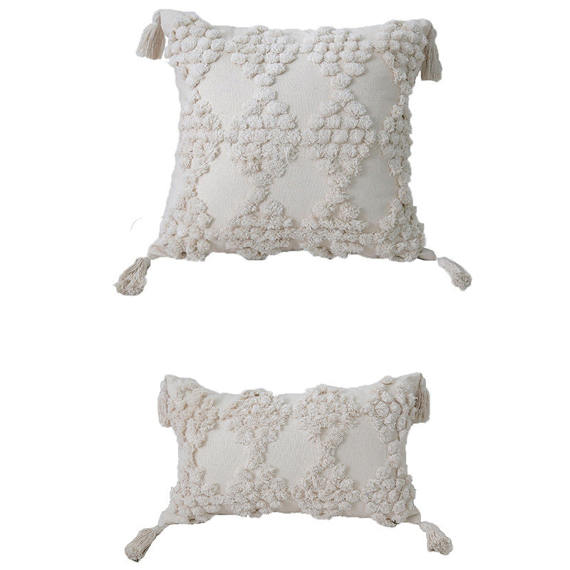 Artisanell Getuftetes Pom-Pom Baumwoll Quadrat- & Lendenkissen mit Quastenakzent und abnehmbaren Bezügen