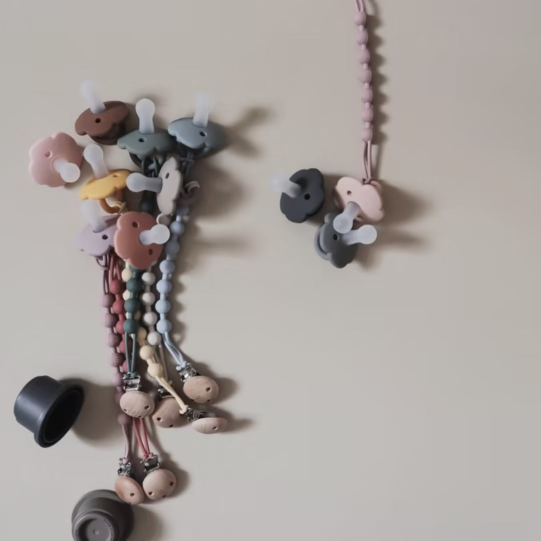 Silicone-Bead-Schnullerclip mit Holzhalter