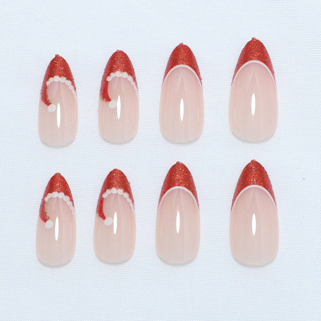 Künstlerische French Tip Press-On Nägel mit Glitzerakzenten Brehn