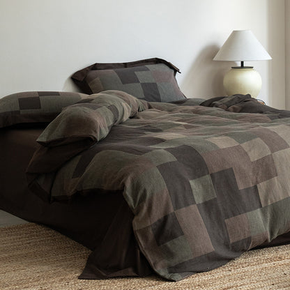 Umkehrbare Patchwork Chambray-Webart Bettwäsche und Kissenbezüge