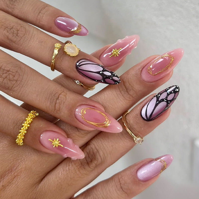 Dekoratives Press-On Nagelkunstset mit schimmerndem Glitzer und eleganten Mustern Brehn