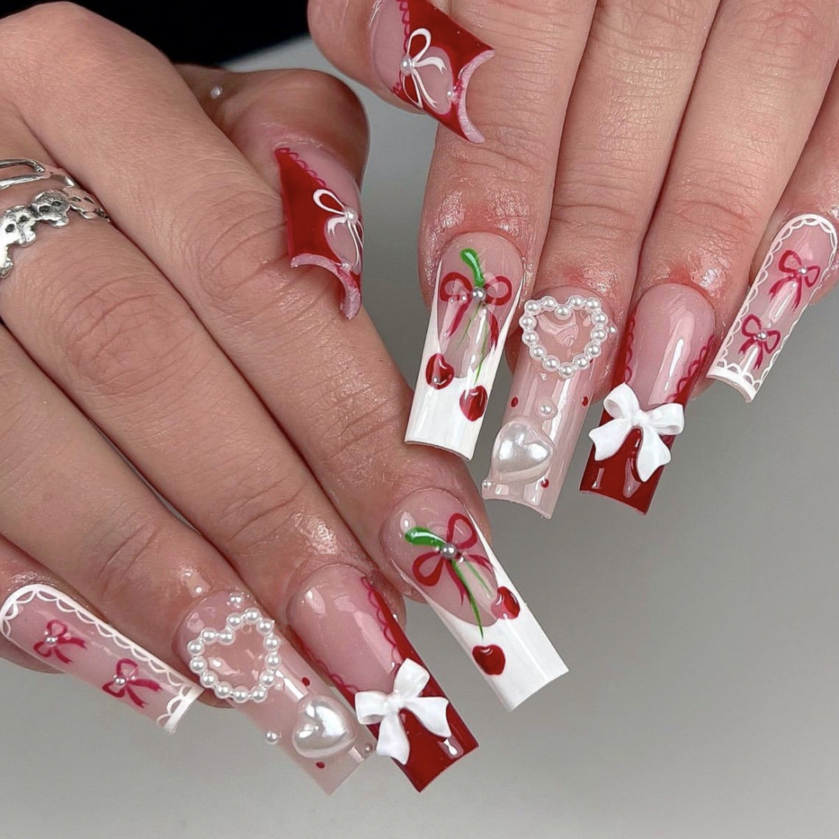 Festliche Herz-Akzent Acryl-Nagelkunstverlängerungen Brehn