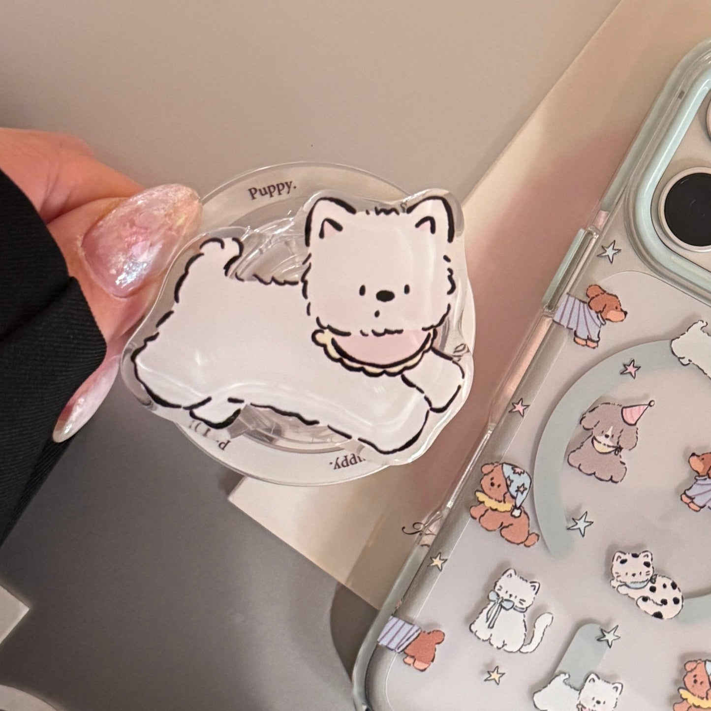 Verspielter Smartphone Fingerhalter im Hundedesign Brehn