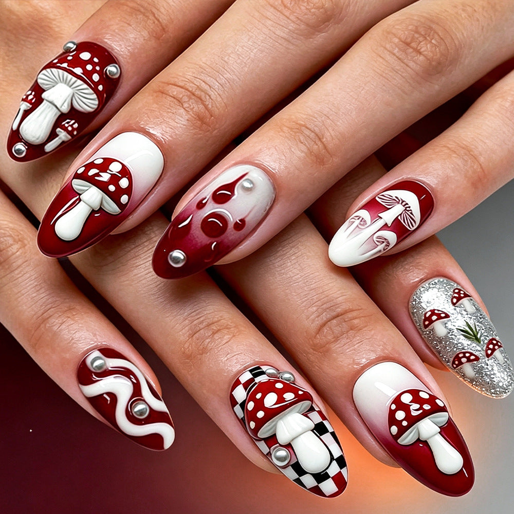 Künstlerisches Pilzdesign Press-On Nagelset Brehn