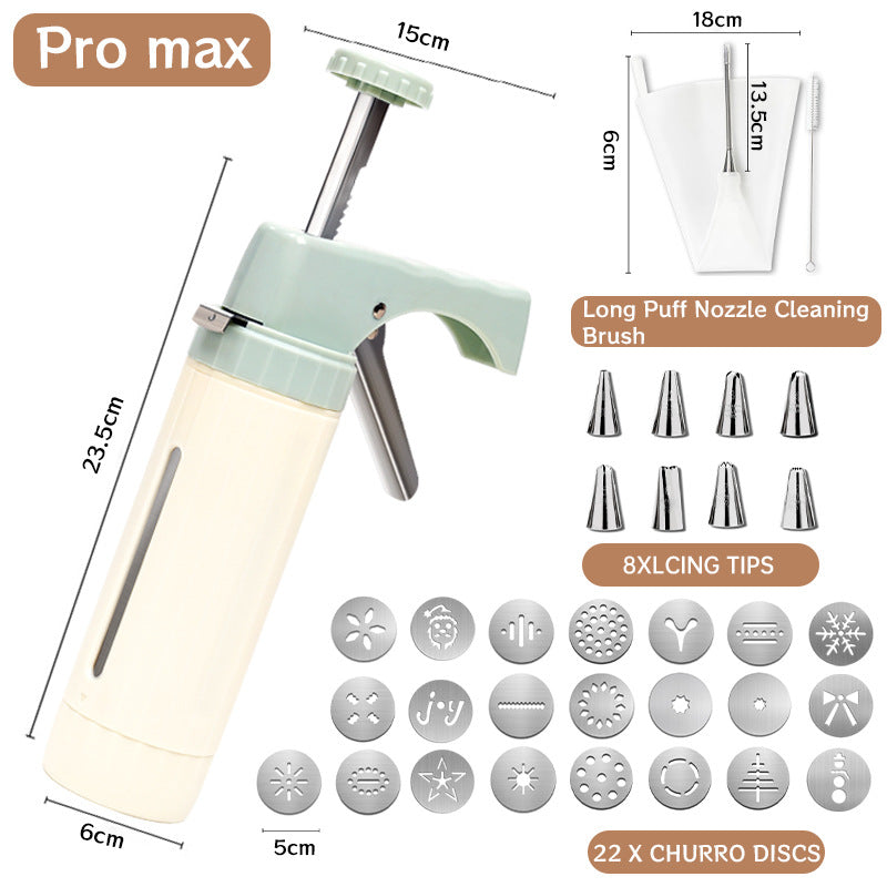 Manual Cookie Press and Churro Maker Set with 22 Decorative Discs and Icing Nozzles