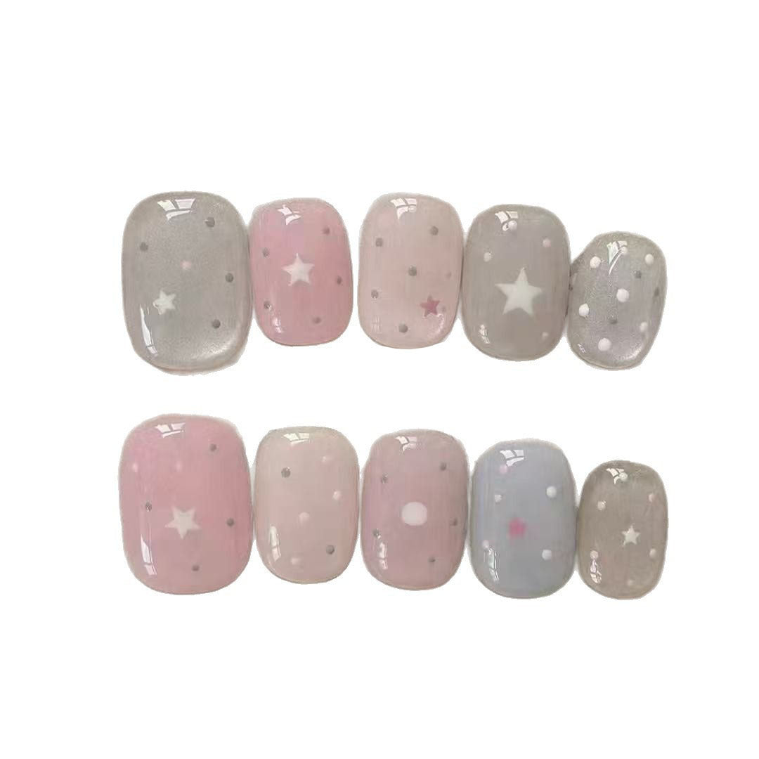 Elegantes Press-On-Nagelkunst-Set mit Schleife und Punkten Brehn