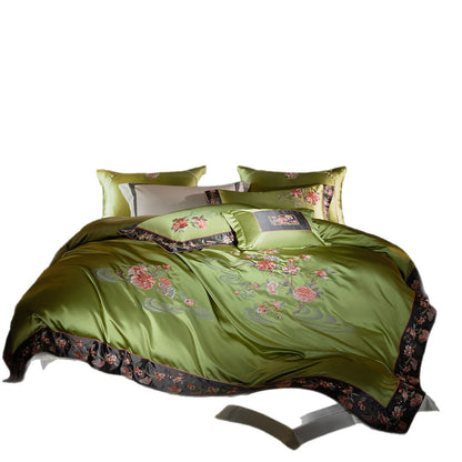 Luxuriöser Satin-Feel gestickter Bettbezug Set mit floralem Applikation