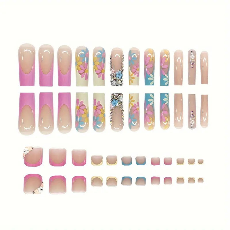 Vibrant Floral Press-On Nail Art Brehn