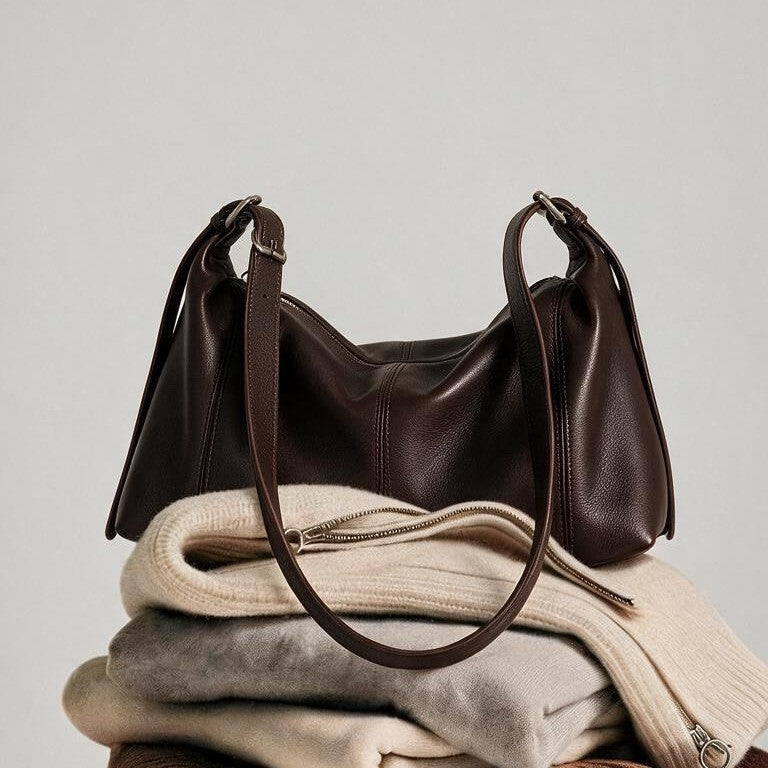 Gekurvte Seite aus genarbtem Leder slouchy Schulter-Hobo mit verstellbaren Schnallenriemen