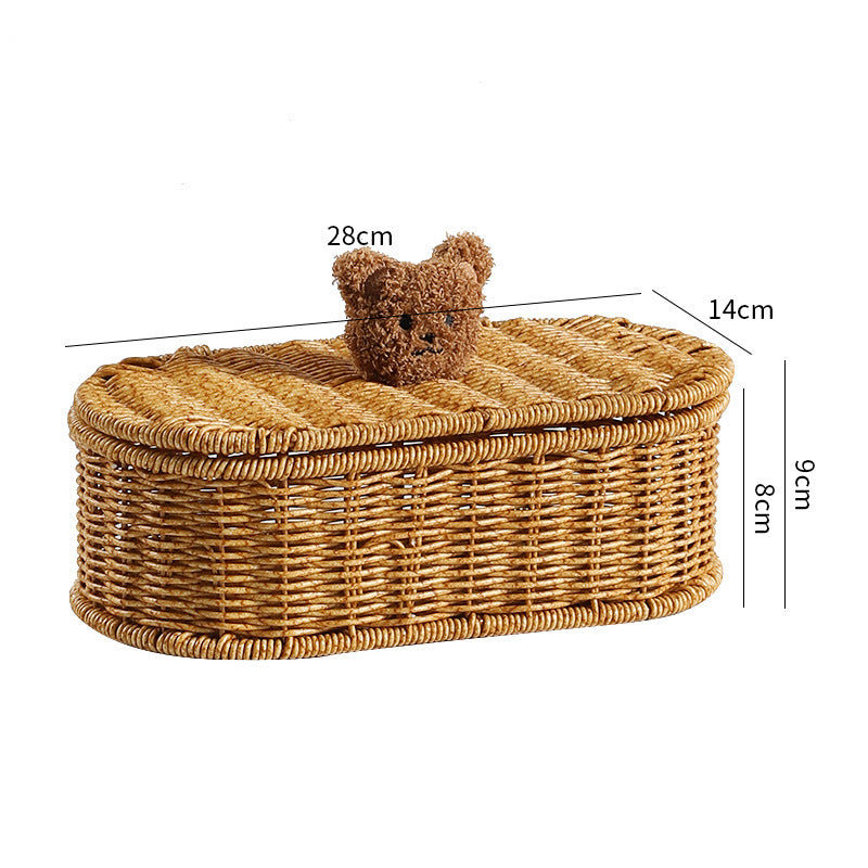 Dekorativer gewebter Aufbewahrungsbox mit süßem Bärendeckel Brehn