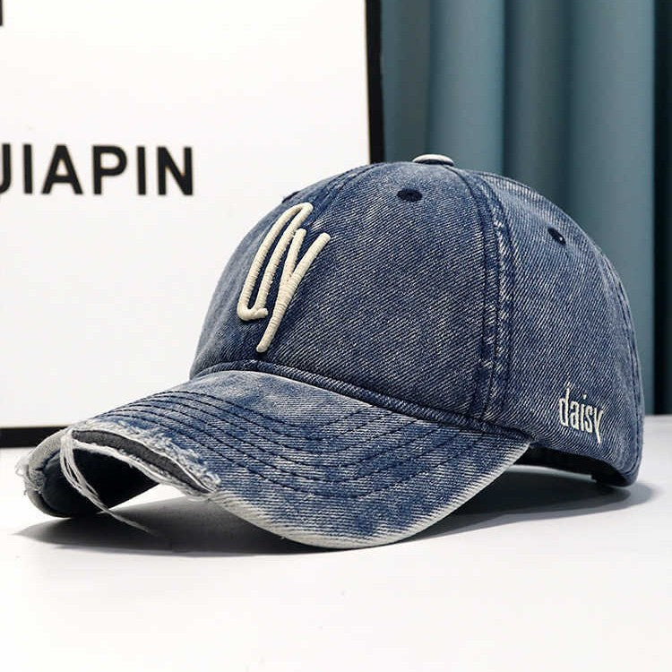 Damen Distressed Denim Bestickte Baseballmütze Brehn