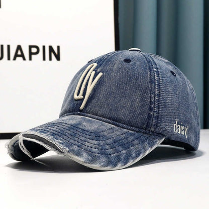 Damen Distressed Denim Bestickte Baseballmütze Brehn
