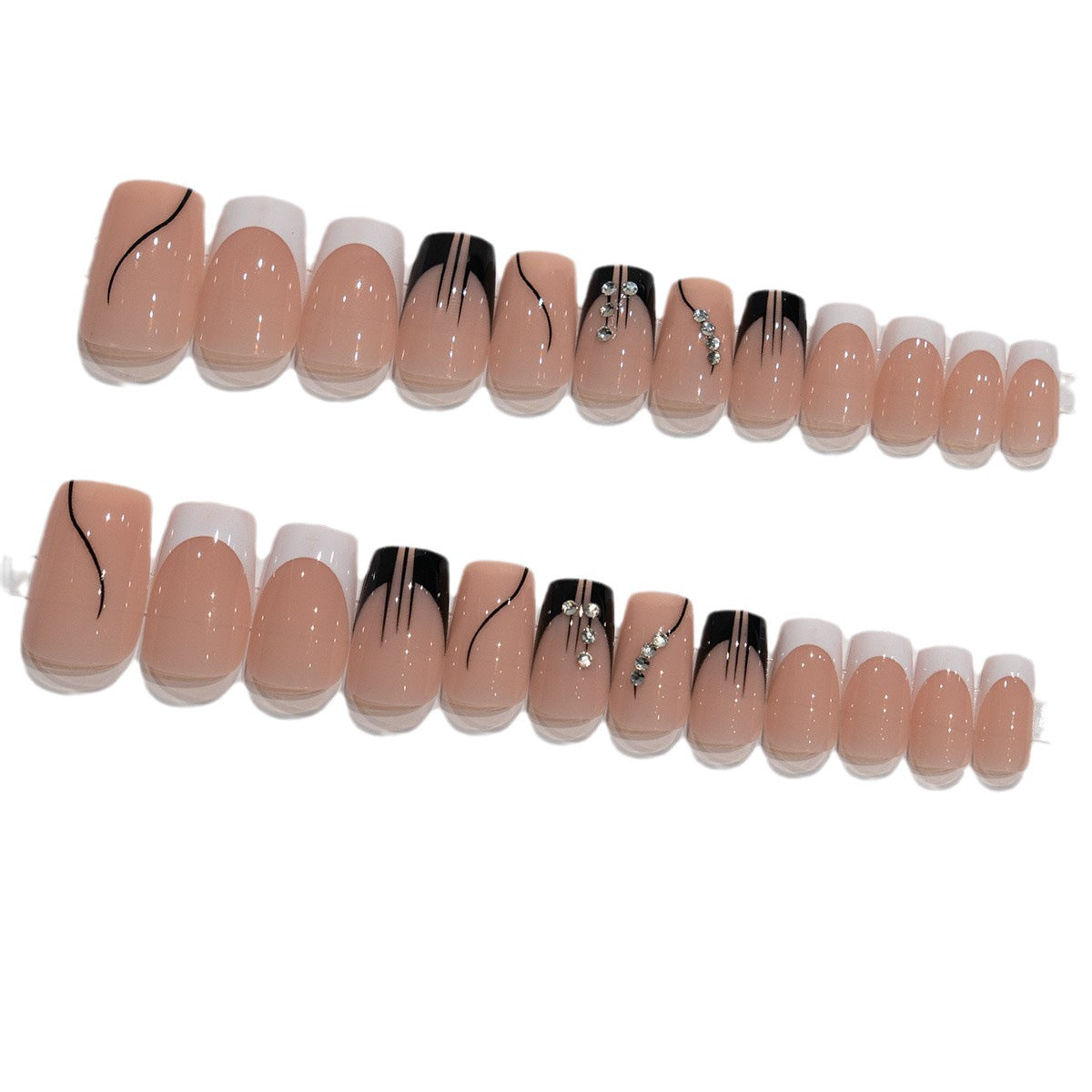 Elegantes Press-On Nagelkunst-Set mit Strassakzenten Brehn