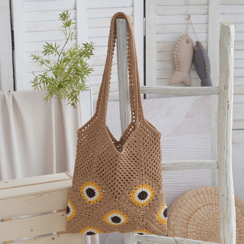 Handgefertigte Jute Tasche mit Buntem Blumenmuster Brehn