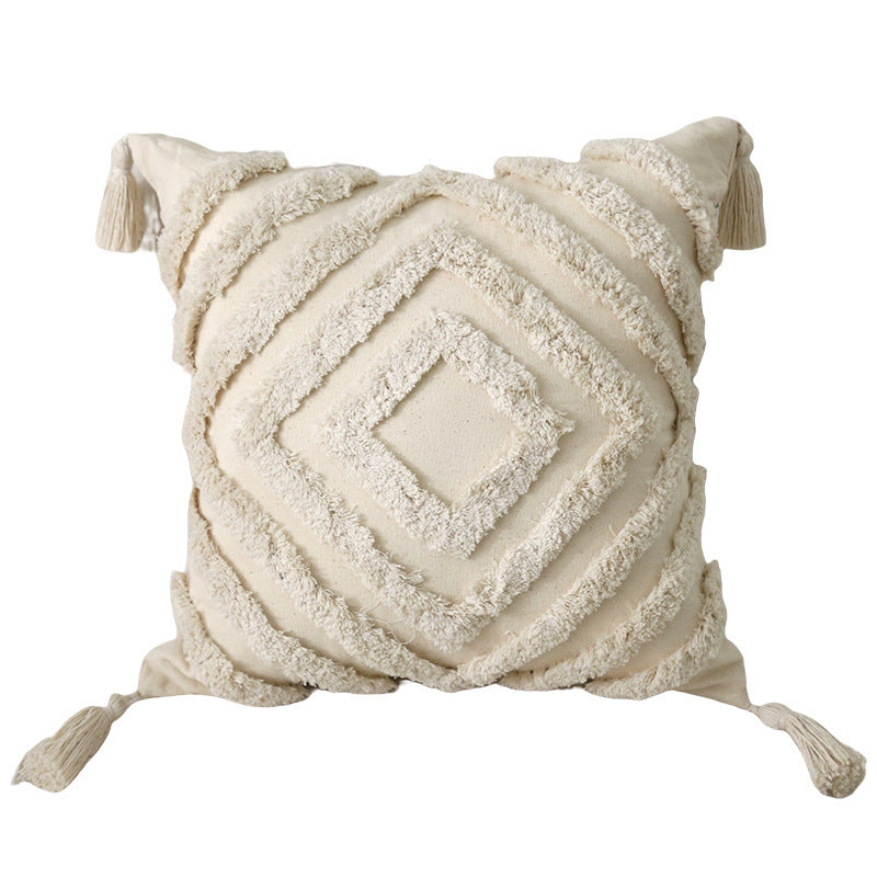 Quadratischer Zierkissenbezug im Boho‑Chic mit 3D‑Diamanttufting, Eckquasten und Baumwoll‑Leinen‑Mix Brehn