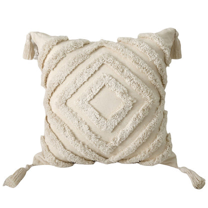 Quadratischer Zierkissenbezug im Boho‑Chic mit 3D‑Diamanttufting, Eckquasten und Baumwoll‑Leinen‑Mix Brehn