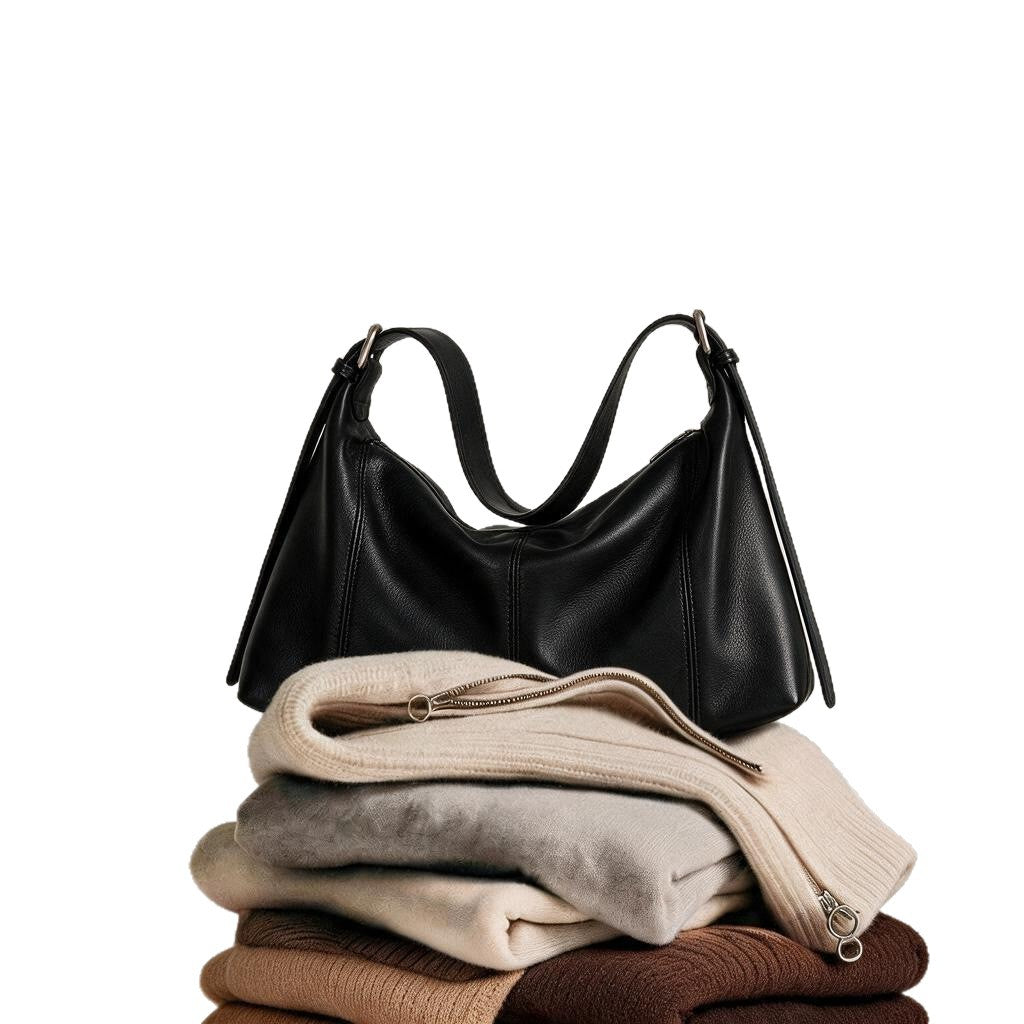 Gekurvte Seite aus genarbtem Leder slouchy Schulter-Hobo mit verstellbaren Schnallenriemen